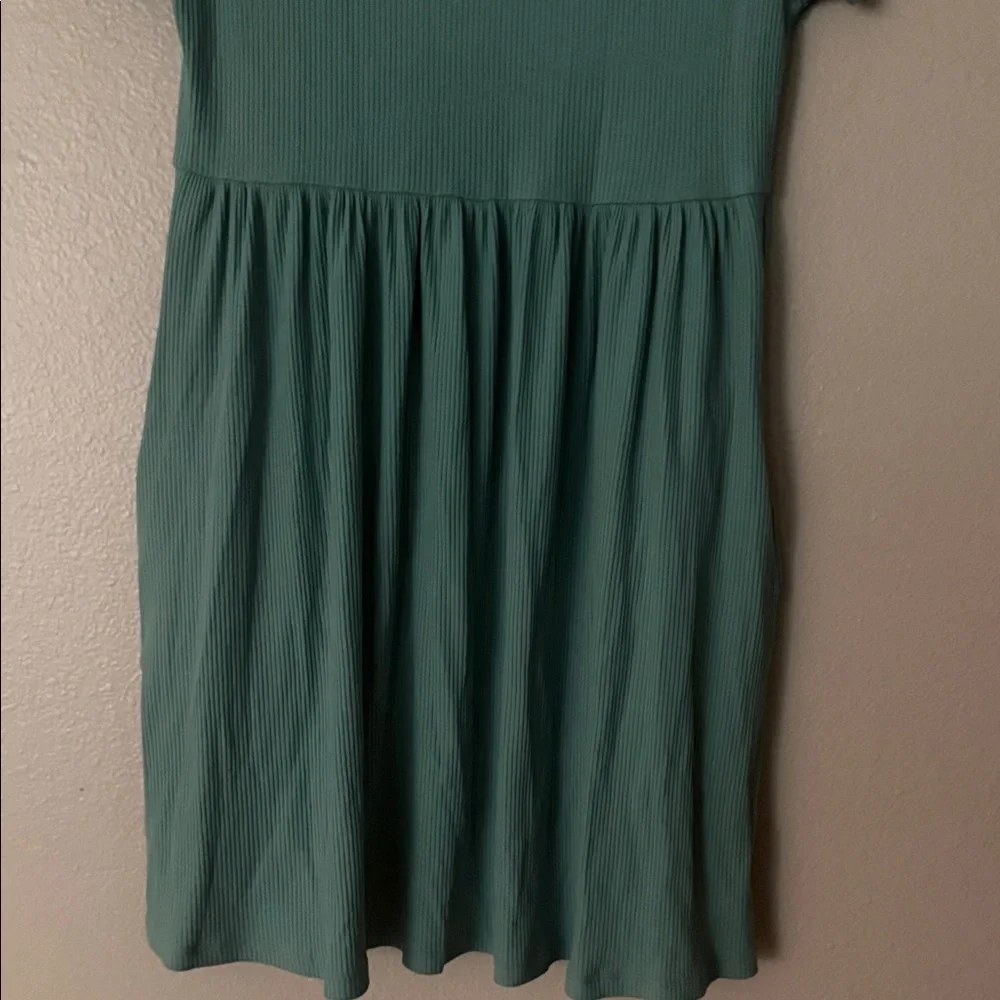 Women’s Short Sleeve Teal Ribbed Fit-and-Flare Dress